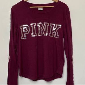 PINK long sleeve sequin detail top